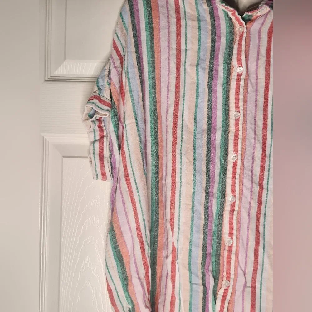 Time and True XL (16-18) Striped RolledShrtslv LINENBlend Buttons Up Women Shirt - Picture 5 of 9